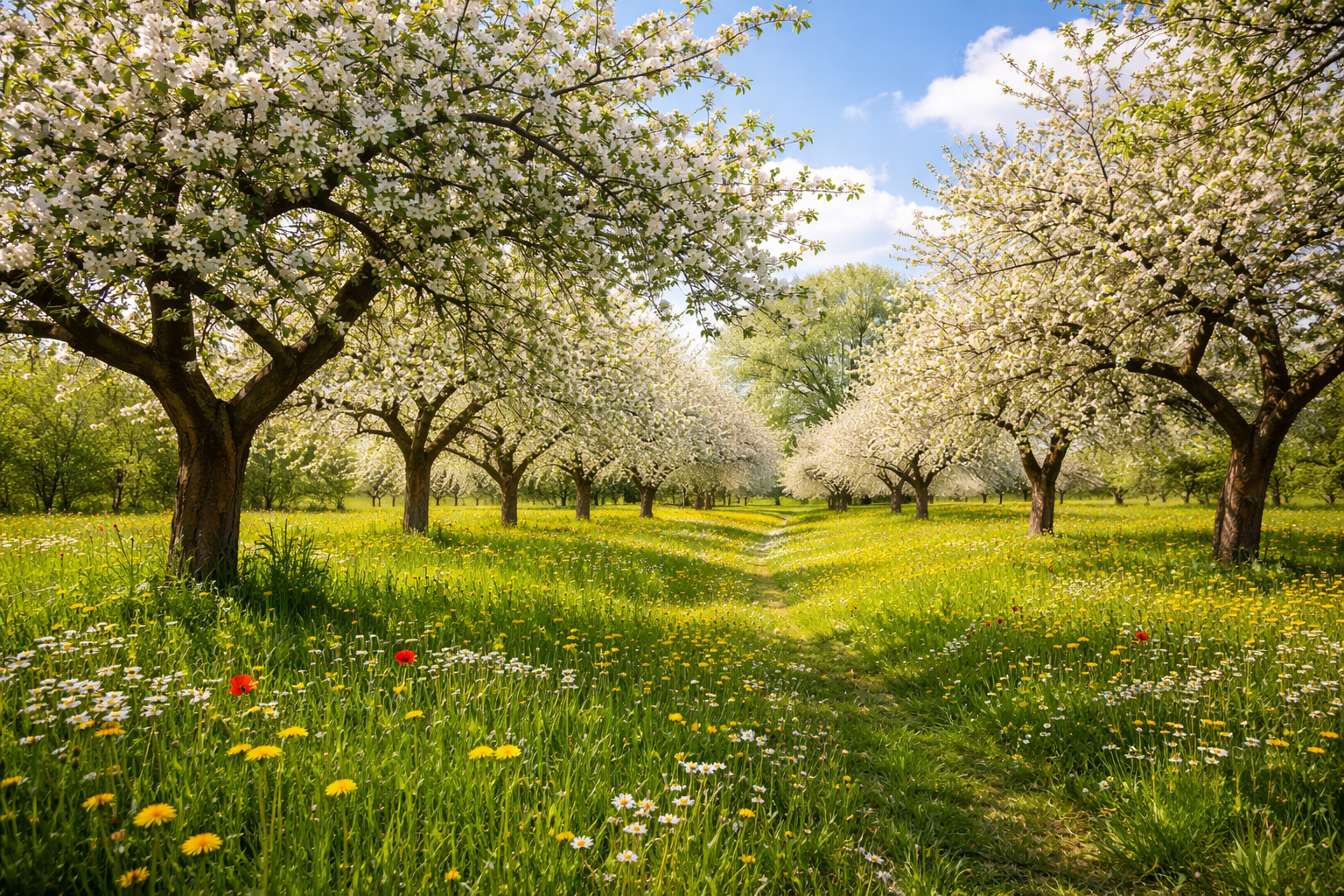 Roter Rasenmaeher auf gepflegtem Rasen